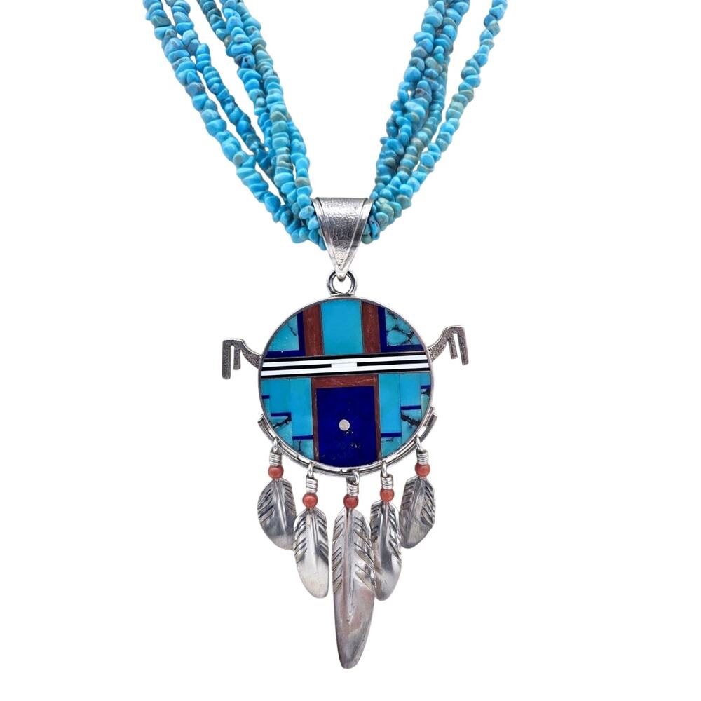 Rare Ray Tracey Knifewing Navajo Sterling Silver Pendant & Turquoise Necklace